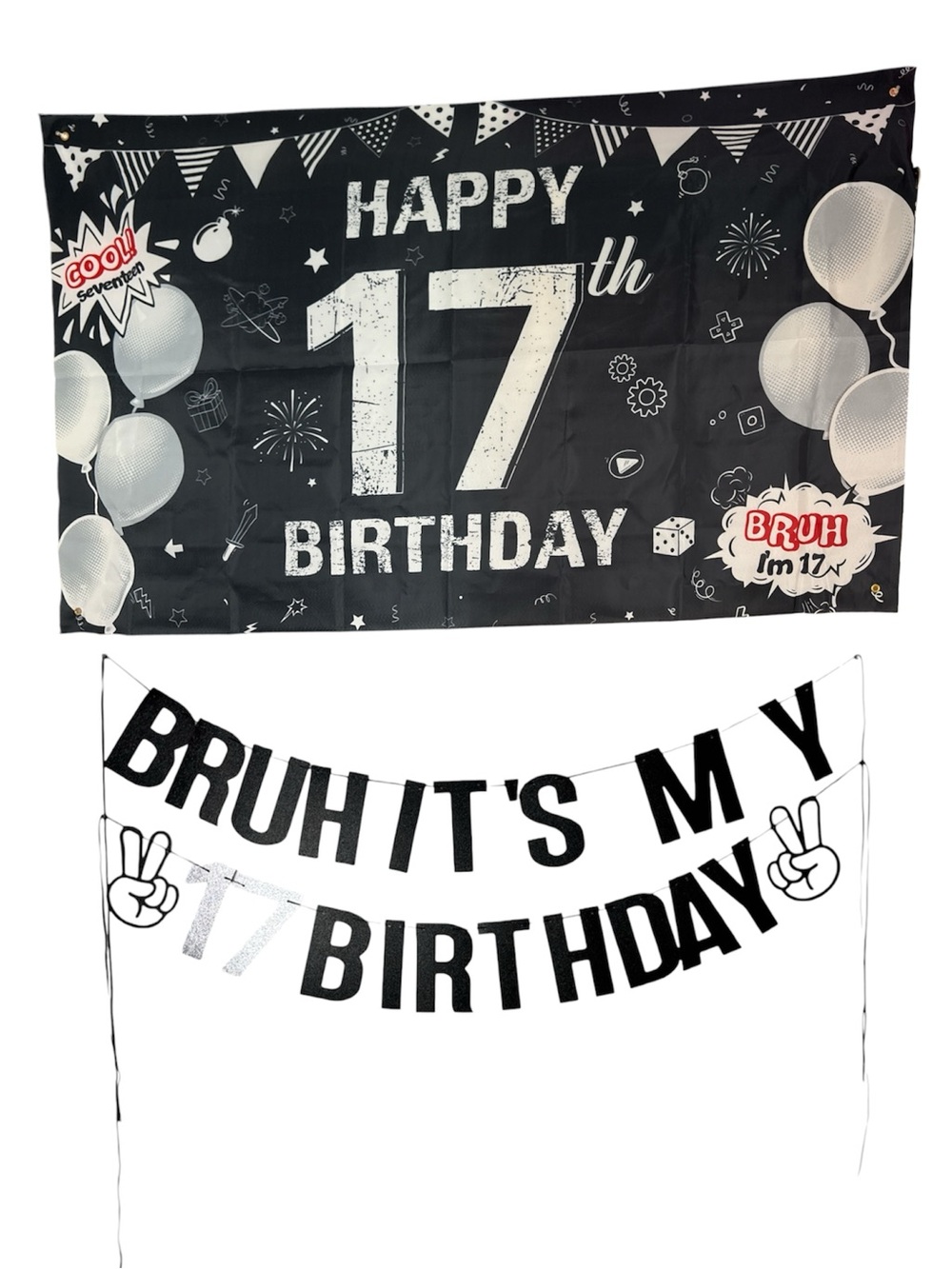 Bruh It's My 17th Birthday Black Party Banner Set